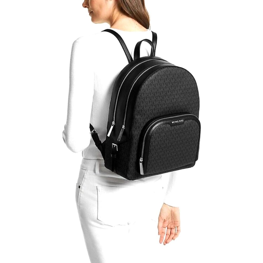 New Michael Kors Jaycee Large Logo Backpack Black - Picture 2 of 4